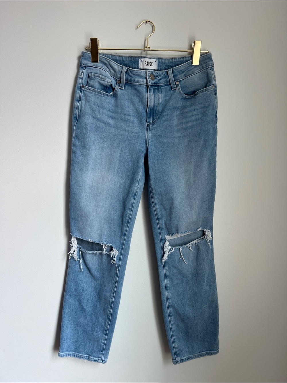 PAIGE Women's Light Blue Distressed Knee Jeans